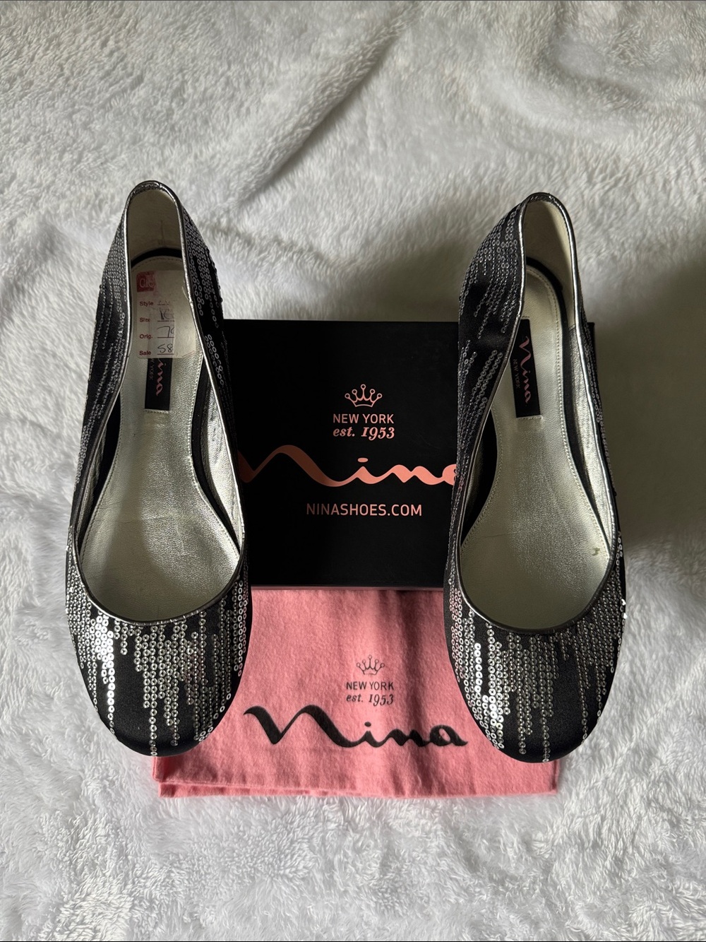 Nina Black Sequin Round-Toe Ballet Flats